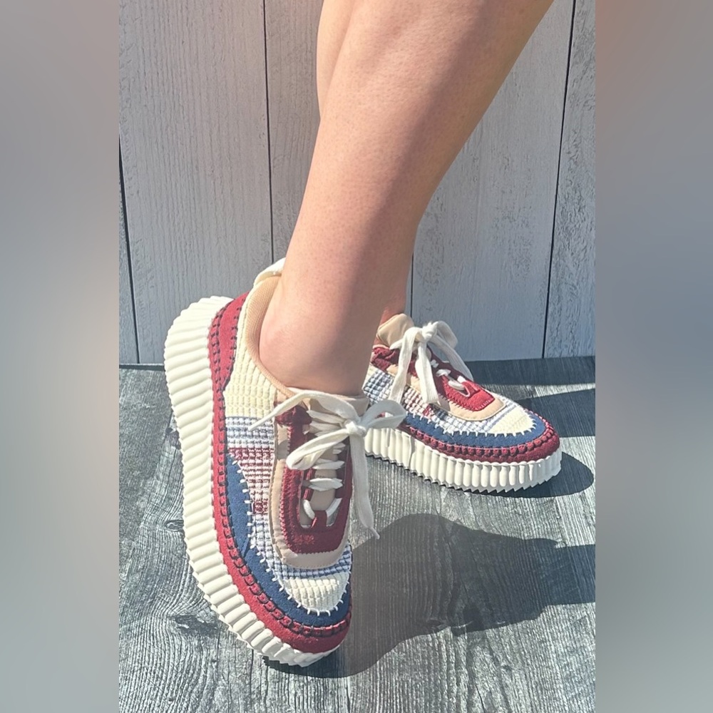 Corkys Footwear Adventure Woven Stitch Walking Sneaker Burgundy Multi